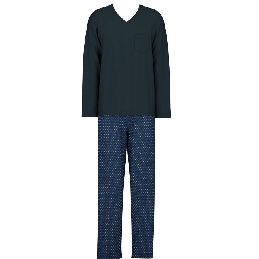 Homme Calida Pyjama Homme | Pyjama Col V Homme En Coton Dark Sapphire