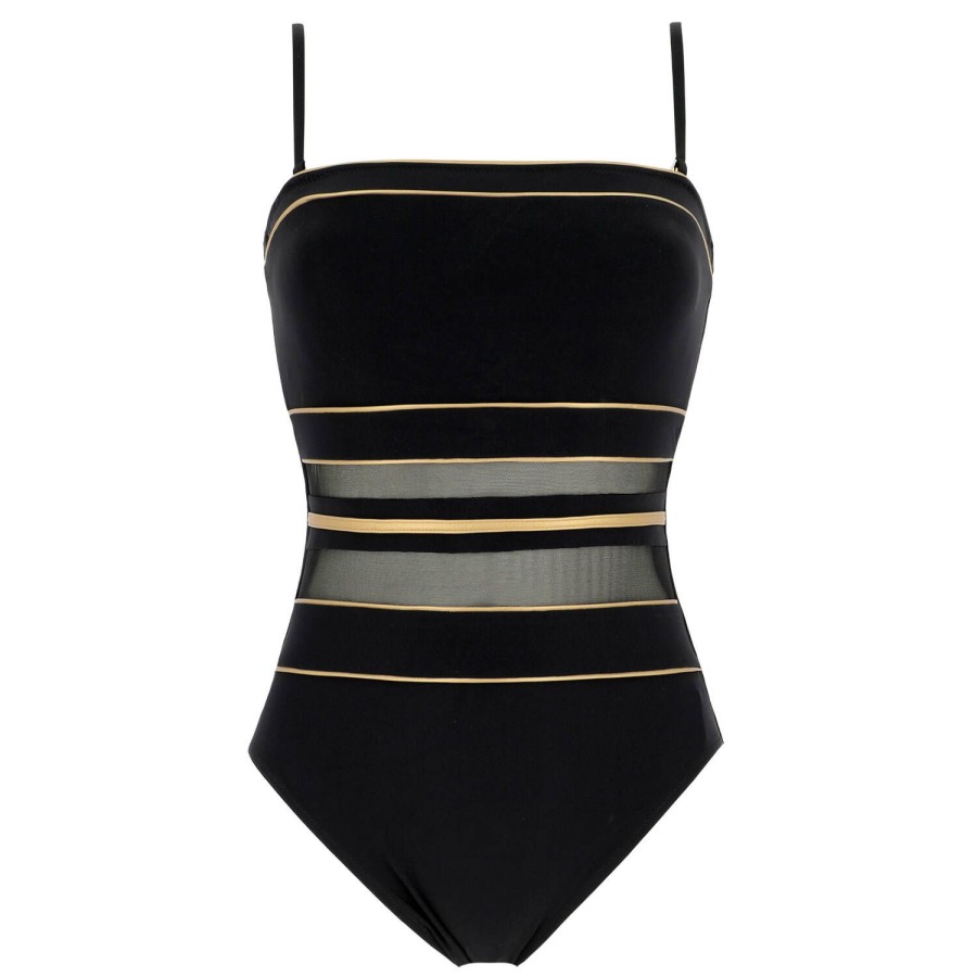 Maillots De Bain Gottex Bustier | Maillot De Bain 1 Piece Bustier Sans Armatures Black/Gold