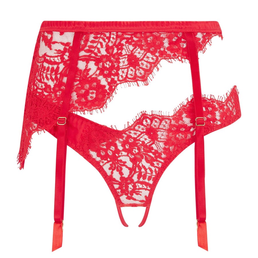 Culottes Coco de Mer | Slip Ouvert Porte-Jarretelles En Dentelle Rouge