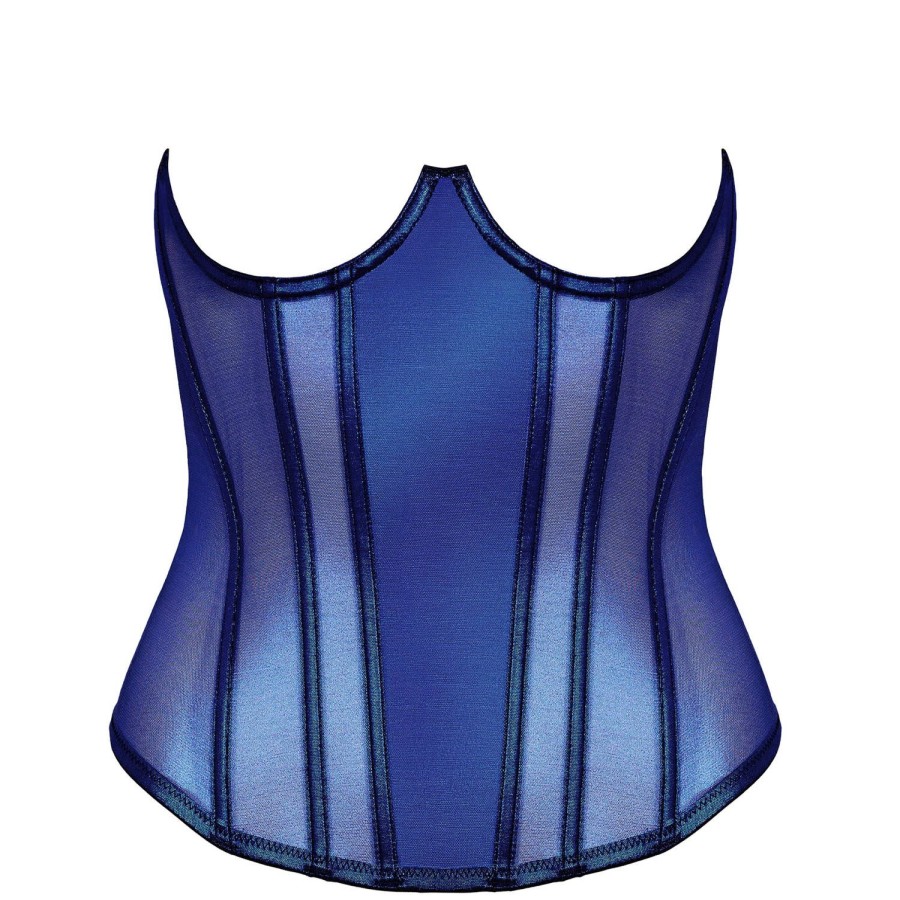 Lingerie Maison Close | Corset Seins Nus Bleu Transparent