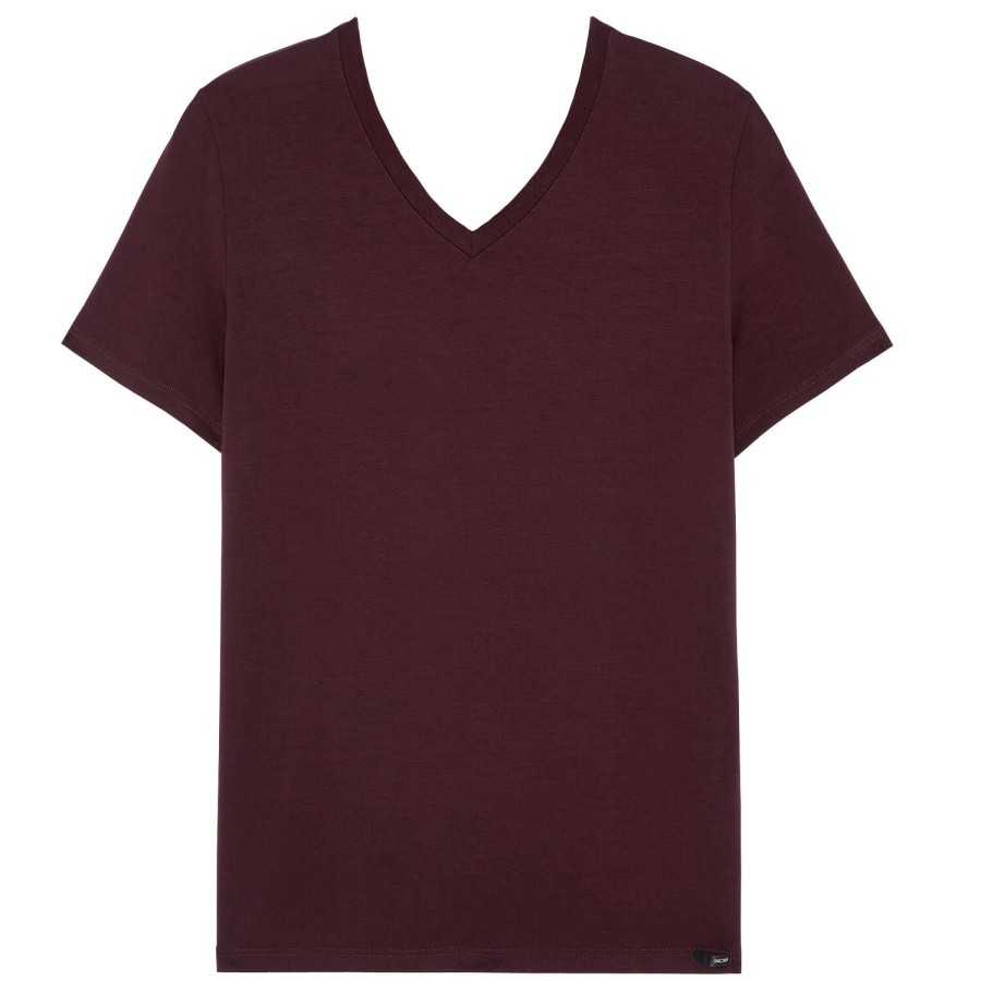 Homme HOM T-Shirt Et Debardeur Homme | T-Shirt Col V Homme Bordeaux