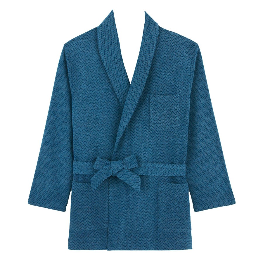 Homme Laurence Tavernier Peignoir & Robe De Chambre Homme | Peignoir Court Homme En Coton Bleu Grise