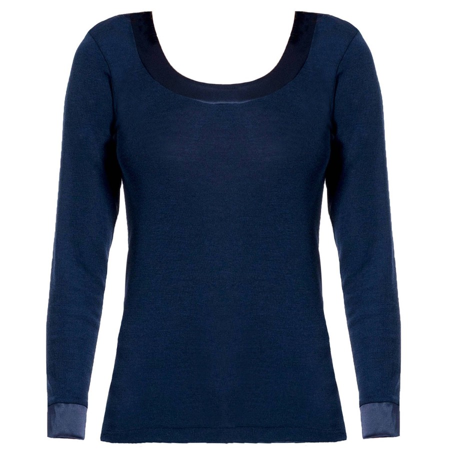 Lingerie De Nuit Oscalito | Pull Col Rond En Laine Et Soie Blue