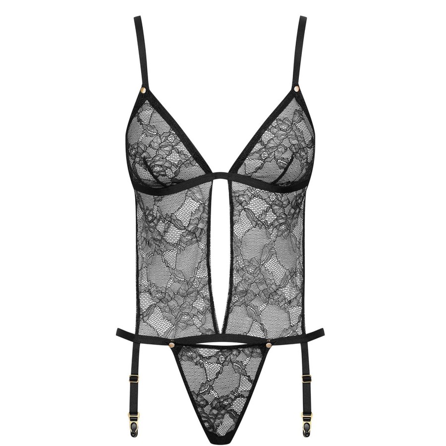 Lingerie Maison Close | Body String Porte-Jarretelles Detachable En Dentelle Noir