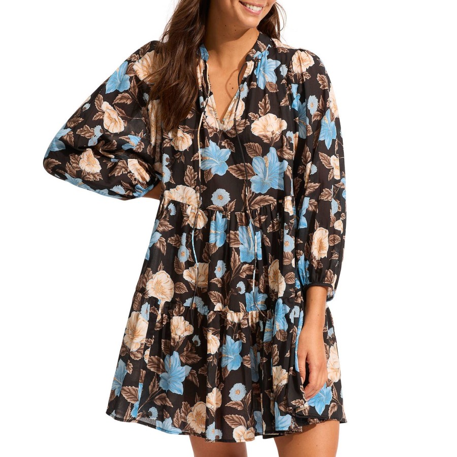 Maillots De Bain Seafolly Robe De Plage | Robe De Plage En Coton Noir