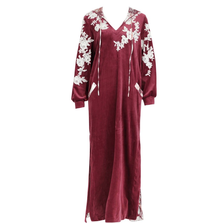 Lingerie De Nuit Marjolaine | Robe De Chambre En Velours Bourgogne/Ivoire