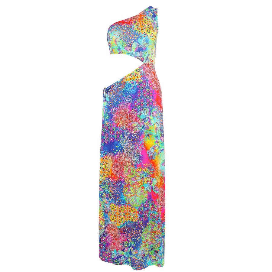 Maillots De Bain Luli Fama Robe De Plage | Robe De Plage Longue Asymetrique Multicolor