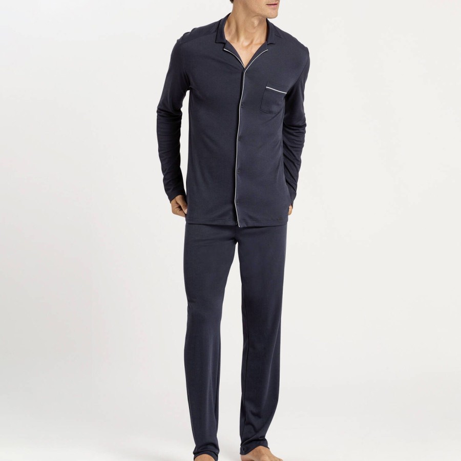 Homme Hanro Pyjama Homme | Pyjama Chemise Homme En Coton Black Iris