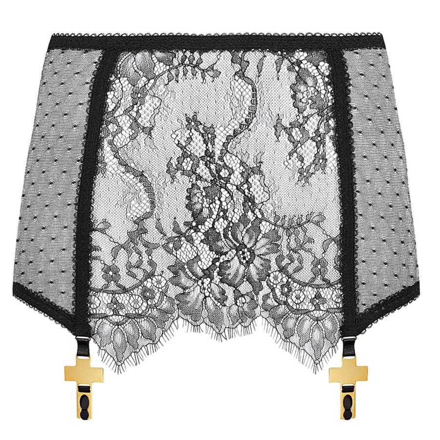 Lingerie Maison Close | Mini-Jupe Porte-Jarretelles En Dentelle Noir