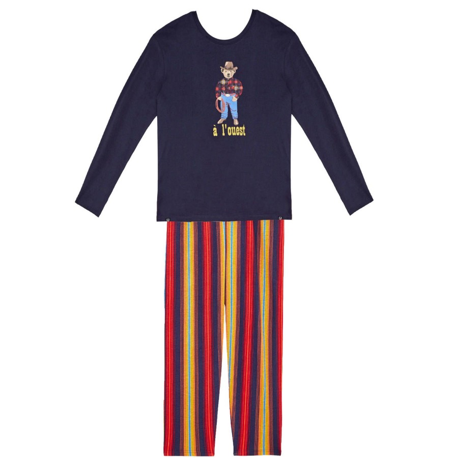 Homme Arthur Pyjama Homme | Pyjama Raye Homme En Coton Marine