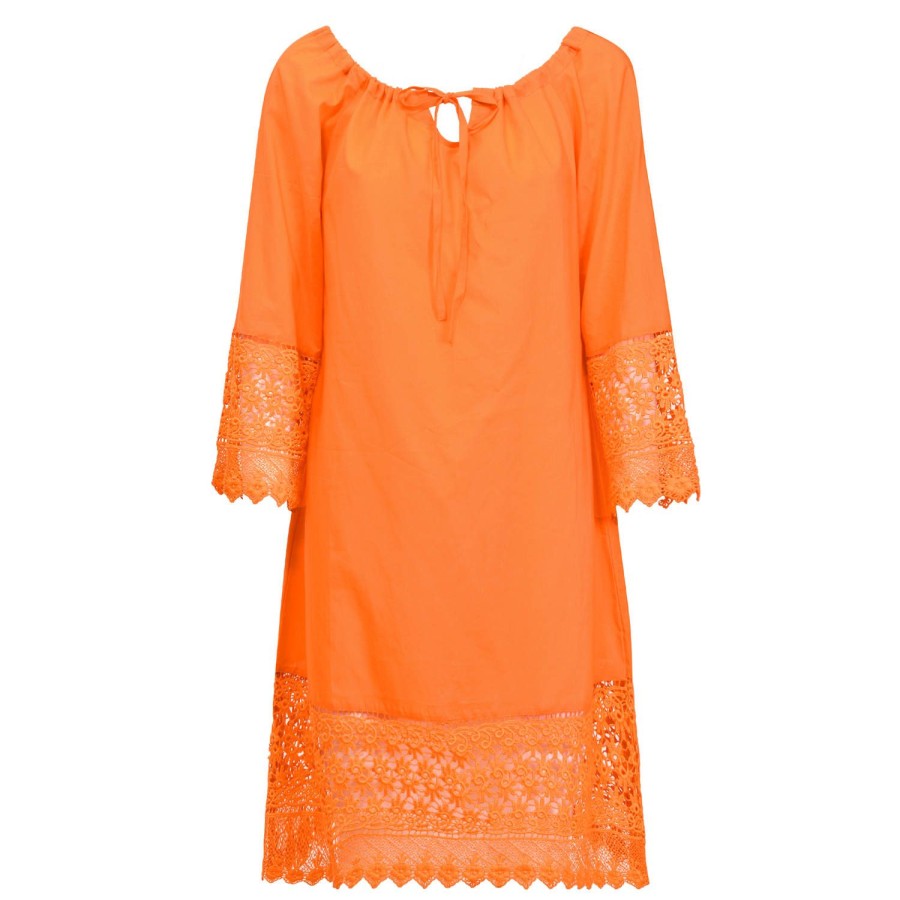 Maillots De Bain Verdissima Tunique De Plage & Pareo | Caftan Court En Coton Orange