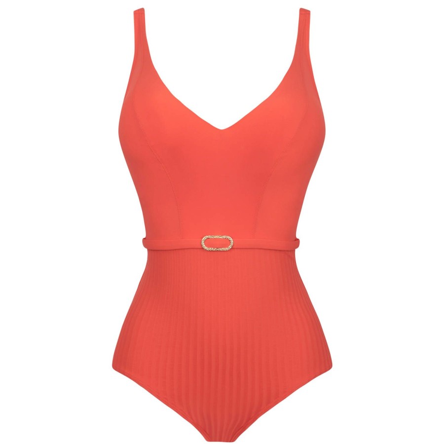 Maillots De Bain Empreinte Autres Formes | Maillot De Bain 1 Piece Decollete Sans Armatures Tangerine