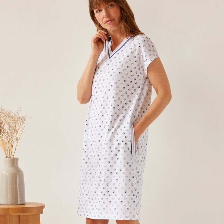 Lingerie De Nuit Canat | Chemise De Nuit En Coton Outremer