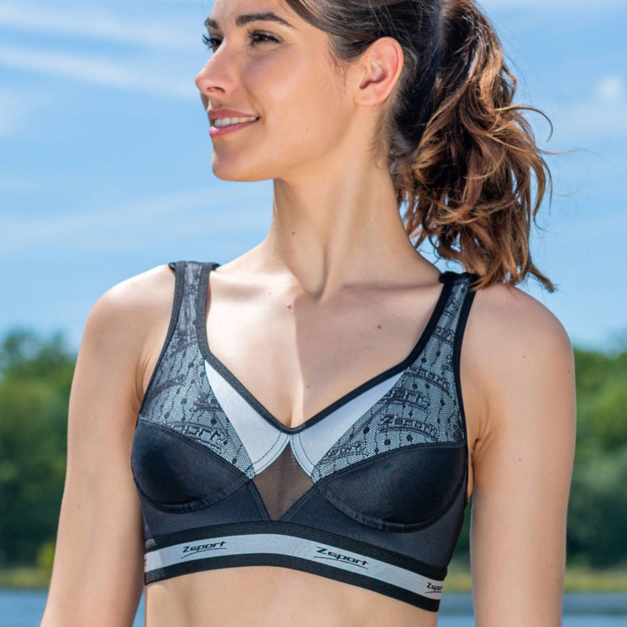 Soutiens-Gorge Zsport | Brassiere Sport Bretelles Ajustables Noir Argent