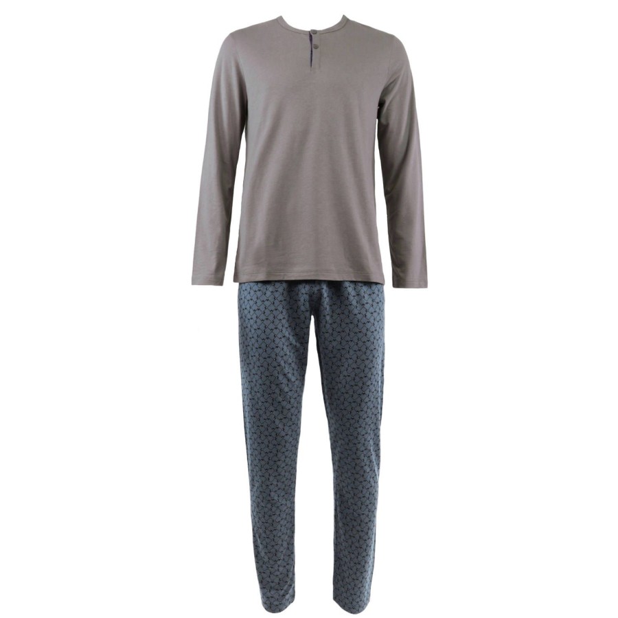 Homme Impetus Pyjama Homme | Pyjama Col Tunisien En Coton Et Modal Gris