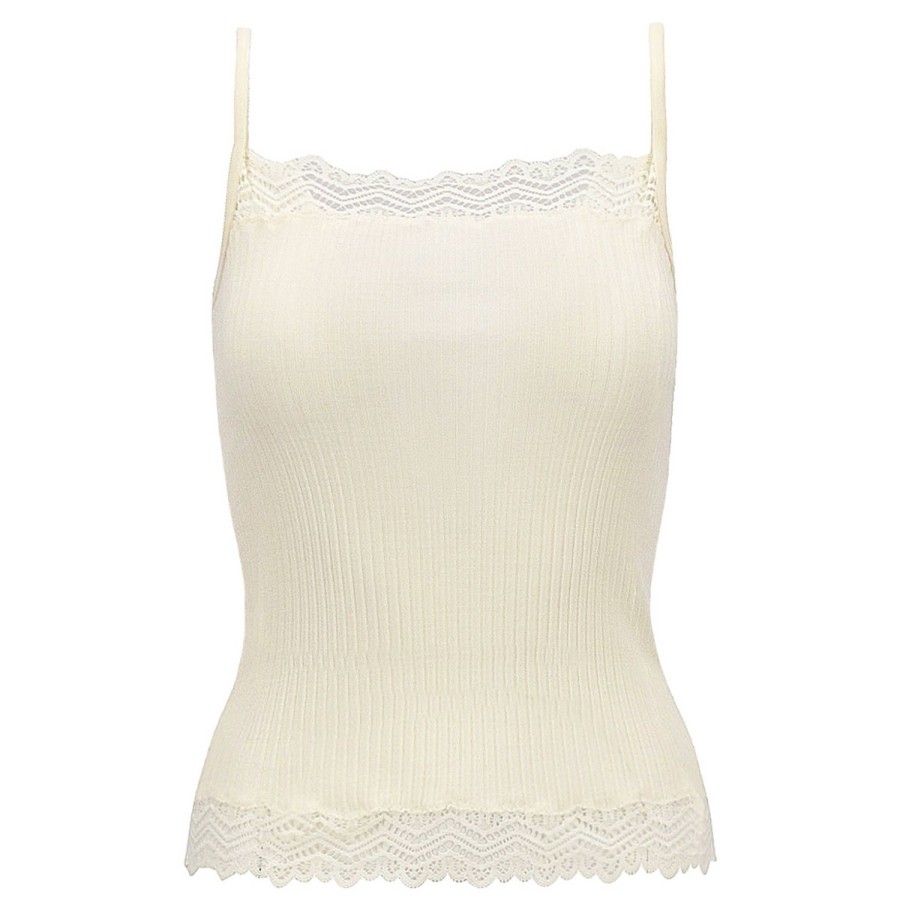 Lingerie De Nuit Oscalito | Debardeur En Laine Merinos Et Soie Ivory