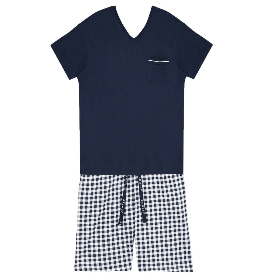 Homme Arthur Pyjama Homme | Pyjama Short Homme En Coton Marine