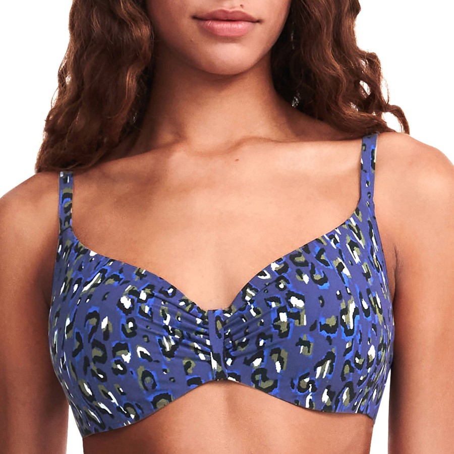 Maillots De Bain Chantelle Emboitant | Haut De Maillot De Bain Emboitant Leopard Bleu