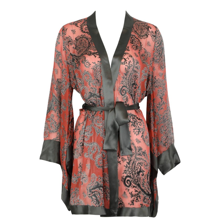 Lingerie De Nuit Marjolaine | Kimono Court En Soie Argile/Ardoise