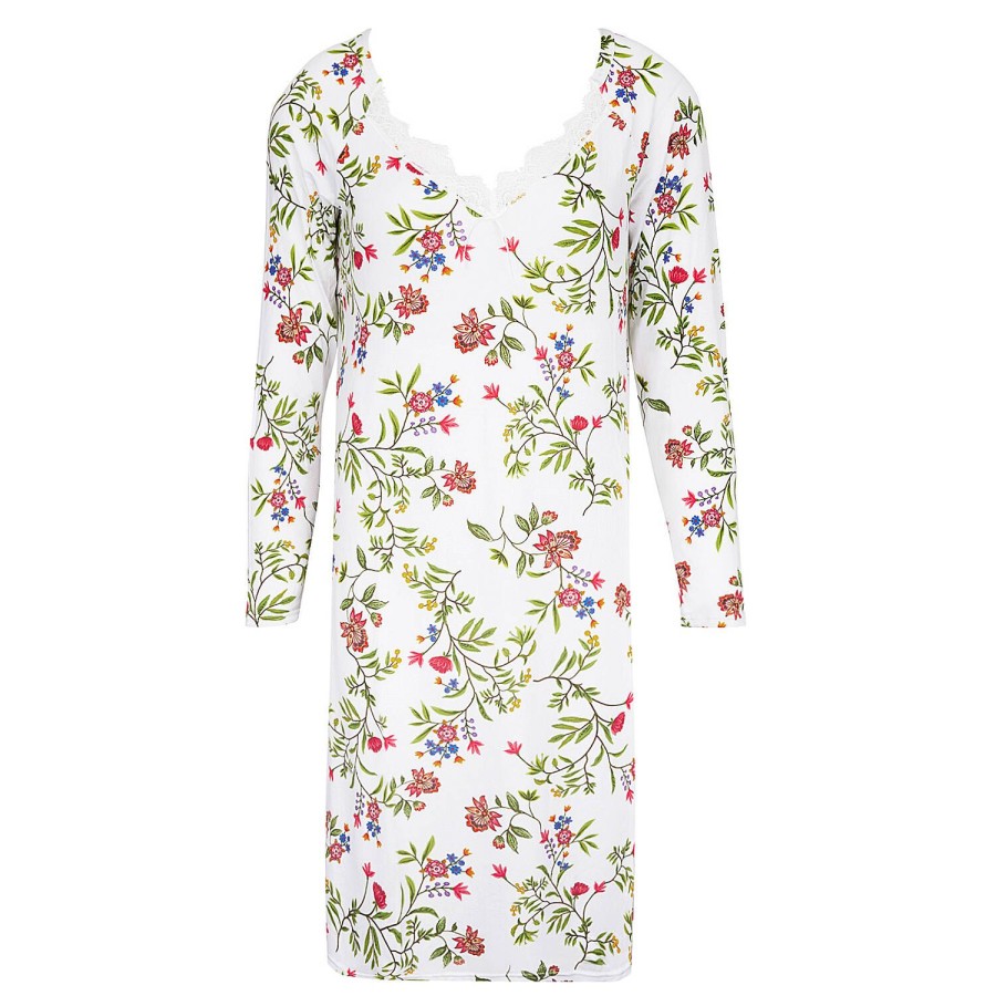 Lingerie De Nuit Antigel | Chemise De Nuit Manches Longues Fleurs En Fete