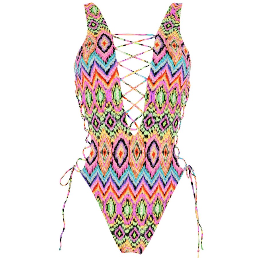 Maillots De Bain Luli Fama Sexy / Trikini | Maillot De Bain 1 Piece Lacets Reversible Sans Armatures Multicolor