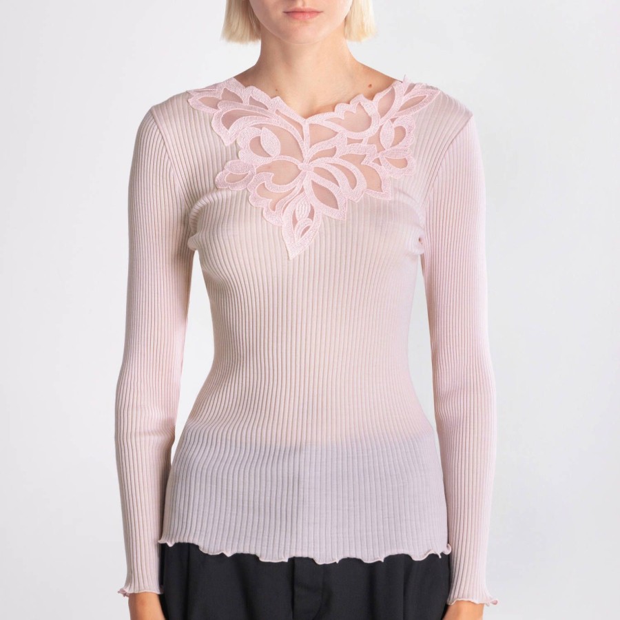 Lingerie De Nuit Oscalito | Pull Col V En Laine Merinos Et Soie Rosewood