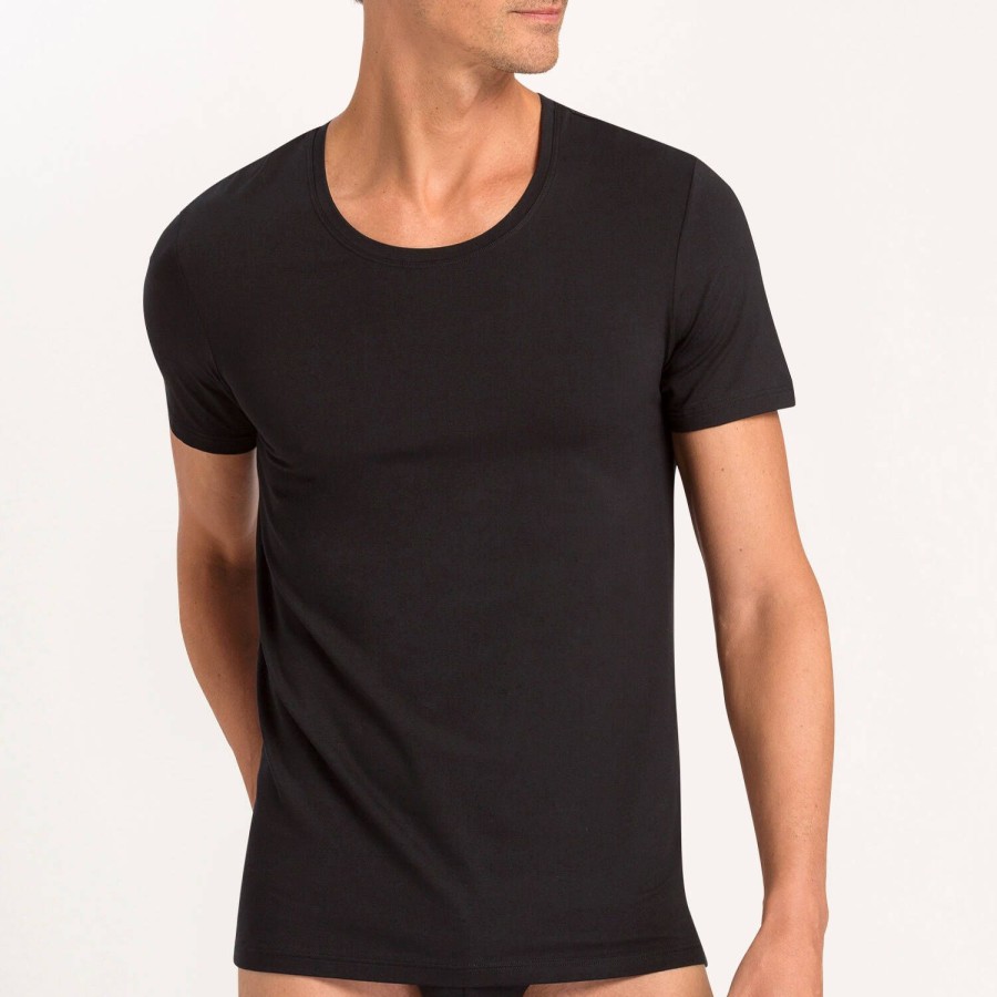 Homme Hanro T-Shirt Et Debardeur Homme | T-Shirt Homme En Coton Noir