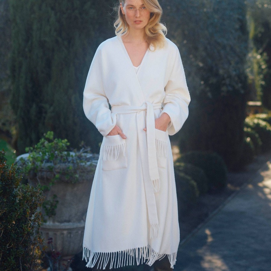 Lingerie De Nuit Laurence Tavernier | Poncho Long En Laine Ecru