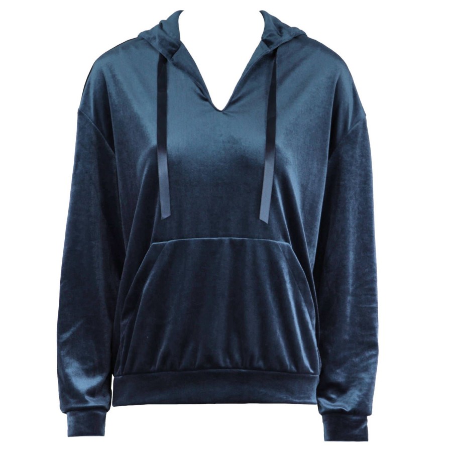 Lingerie De Nuit Valery | Sweat A Capuche En Velours Blu