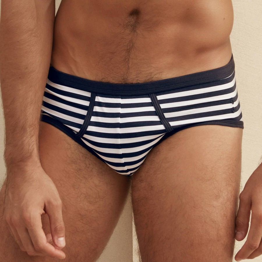 Homme Ron Dorff Slip Homme | Slip Homme En Coton Navy/White