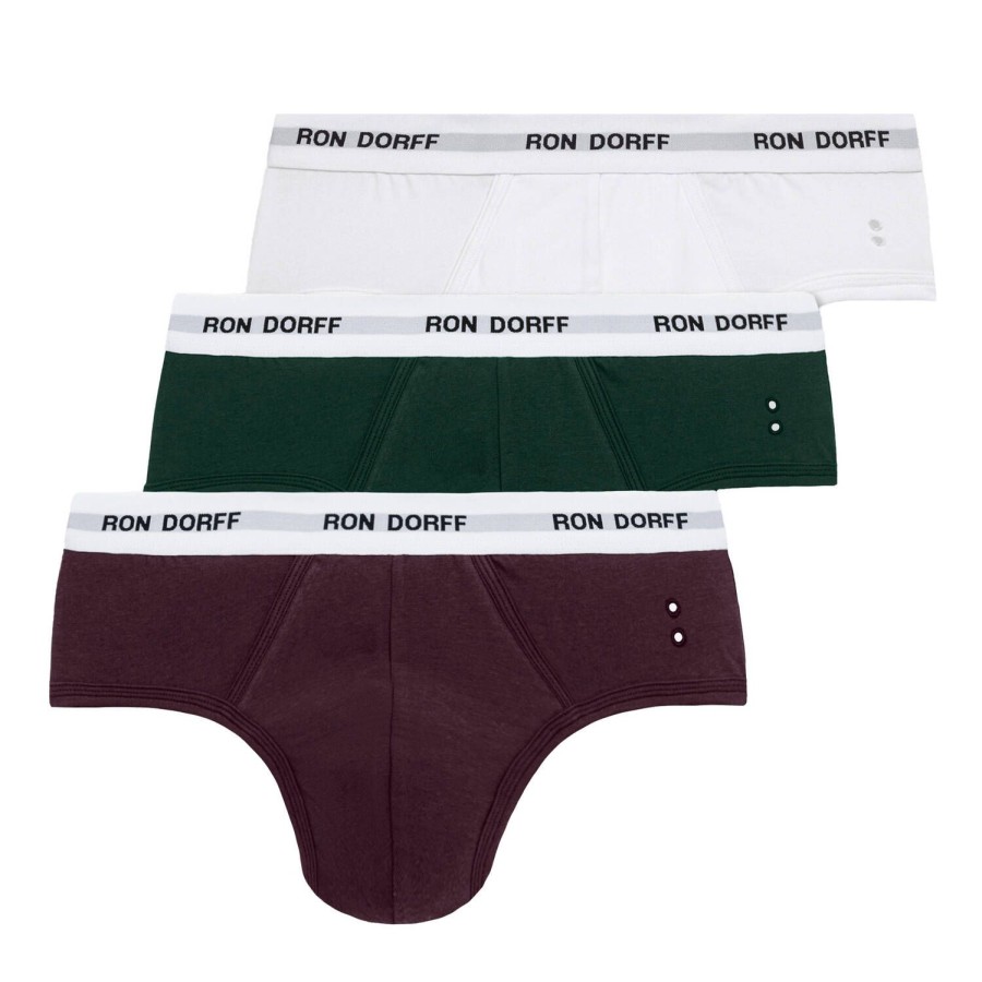 Homme Ron Dorff Slip Homme | Pack De 3 Slips Homme En Coton White/Green Night/Deep Plum