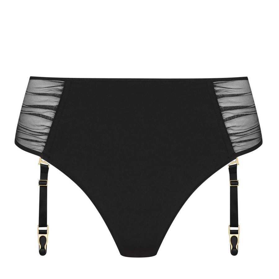 Culottes Maison Close | Tanga Ouvrable Taille Haute Porte-Jarretelles Noir