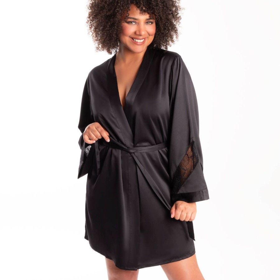 Lingerie De Nuit Chantelle | Kimono En Satin Noir