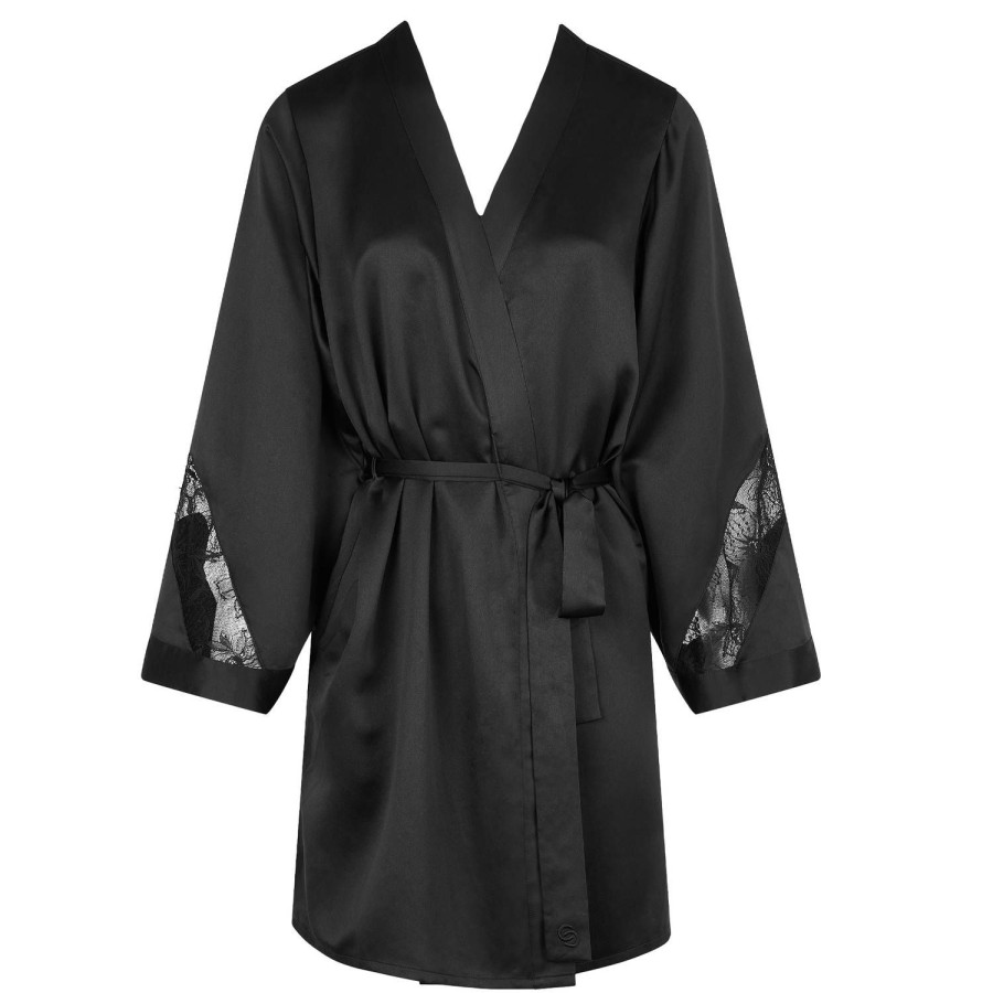 Lingerie De Nuit Chantelle | Kimono En Satin Noir