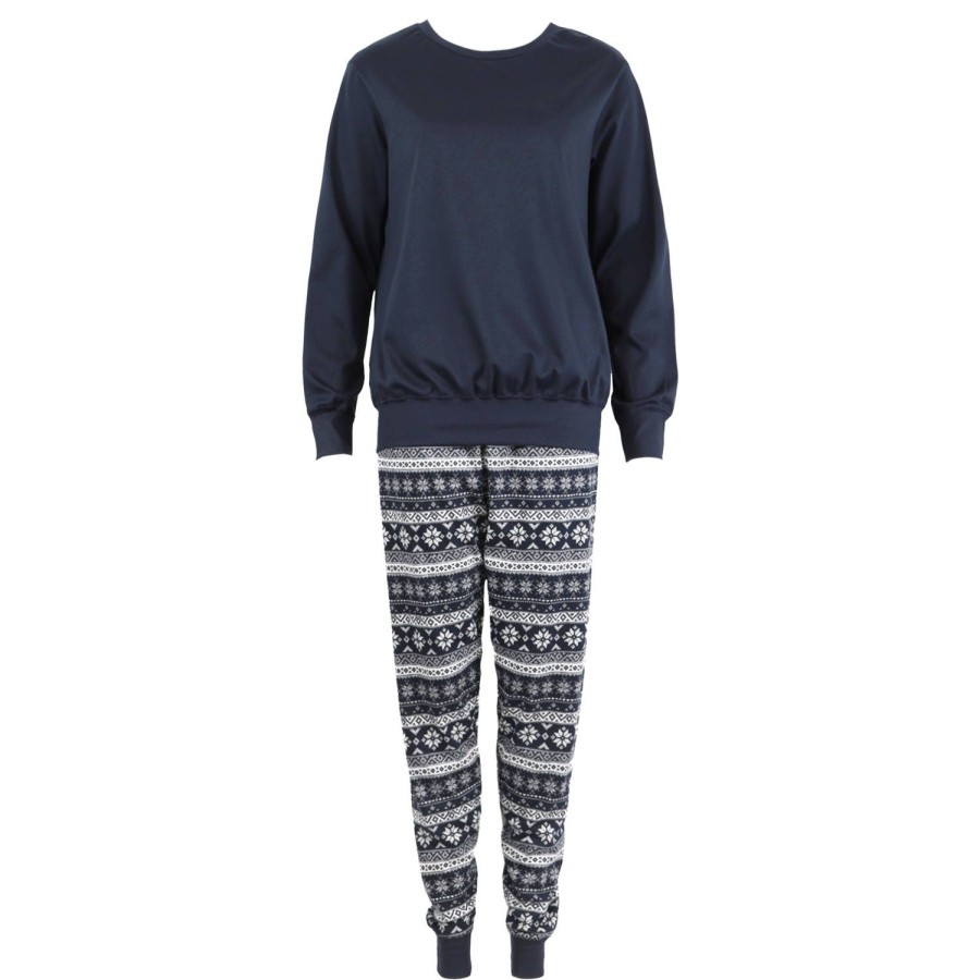 Lingerie De Nuit Calida | Pyjama Sweatshirt En Coton Dark Lapis Blue